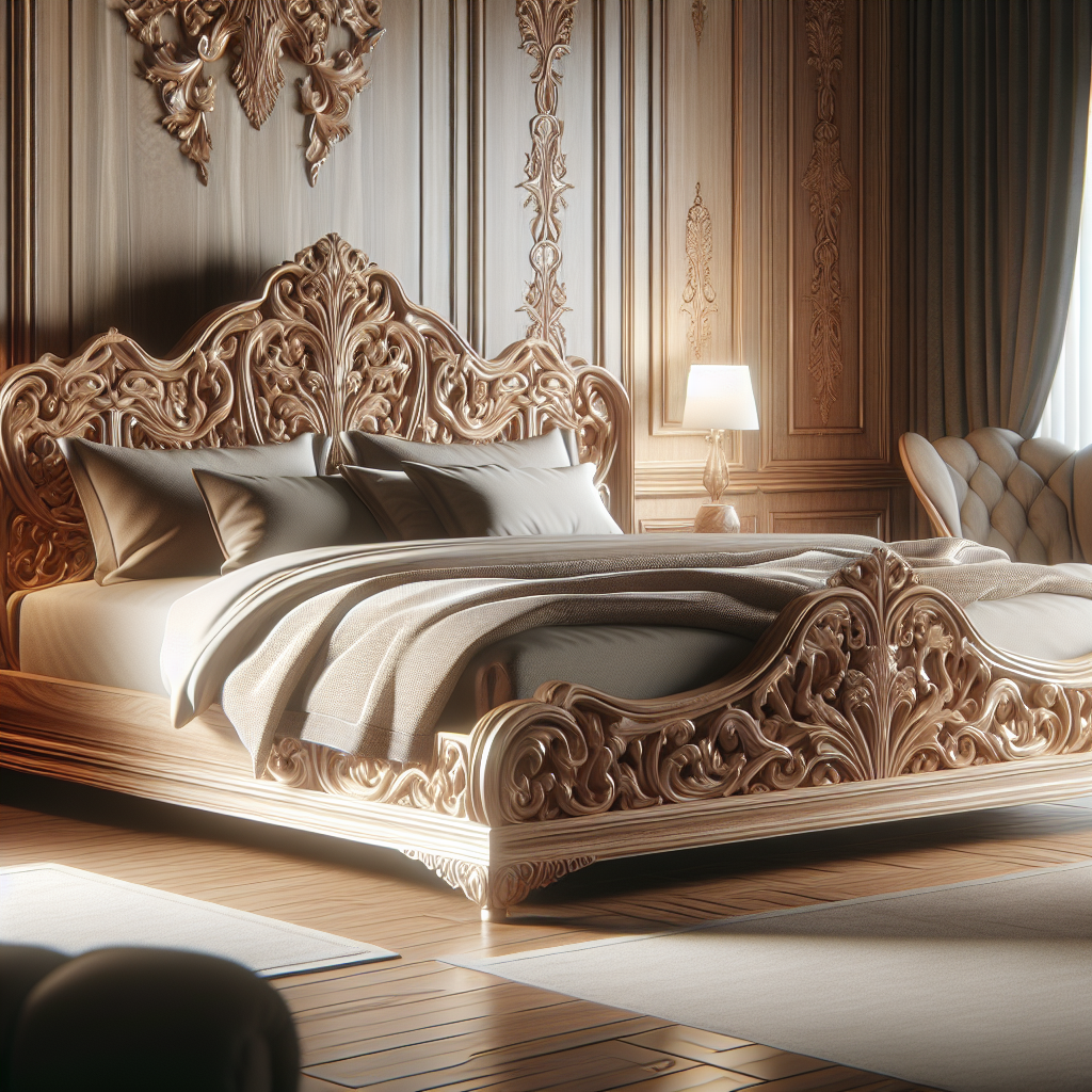 Tempat tidur kayu jati mewah dengan desain ukiran klasik dan finishing alami