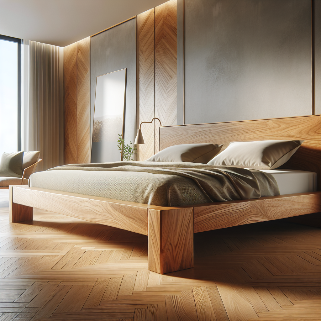 Tempat tidur kayu jati modern dengan desain minimalis di kamar tidur elegan