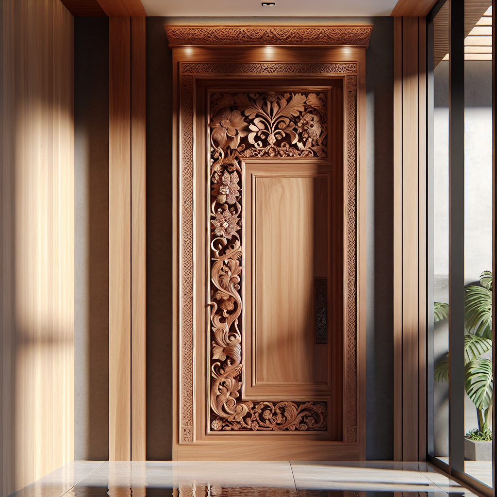 Kusen pintu Jepara dengan ukiran kayu jati detail dan desain modern