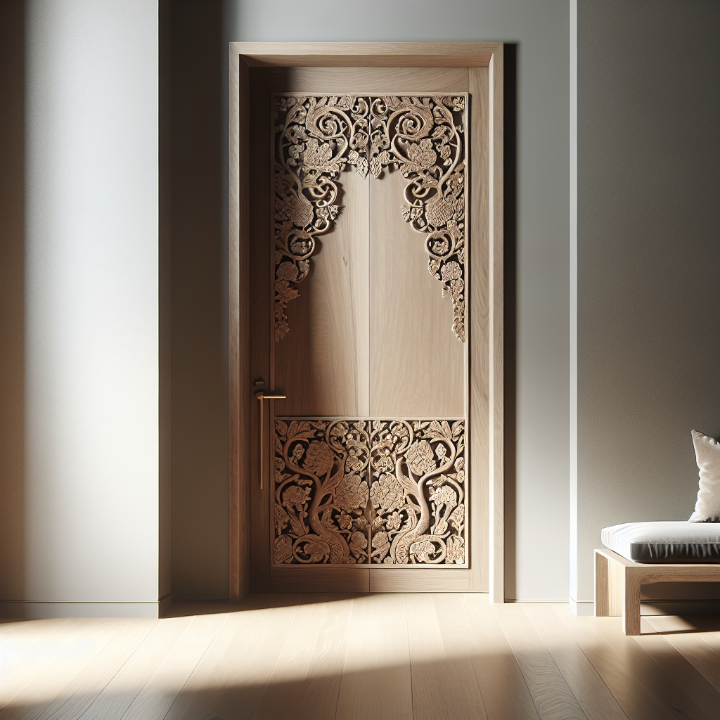 Kusen pintu Jepara kayu dengan ukiran halus dan finishing natural matte