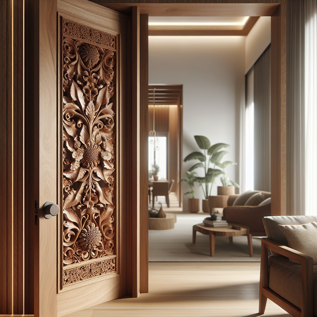 Kusen pintu kayu Jepara dengan ukiran detail dan desain modern