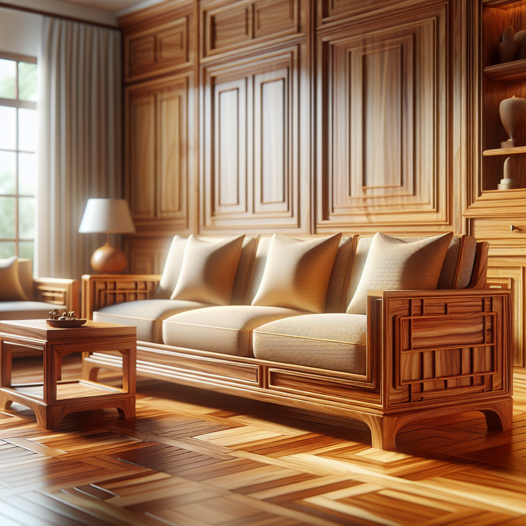sofa kayu jati dengan desain klasik di ruang tamu