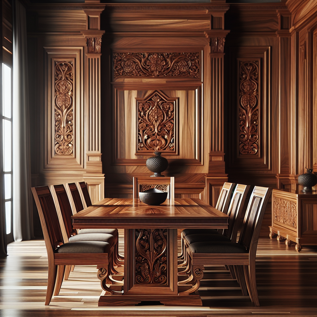 Meja makan kayu jati solid dengan desain elegan dan natural