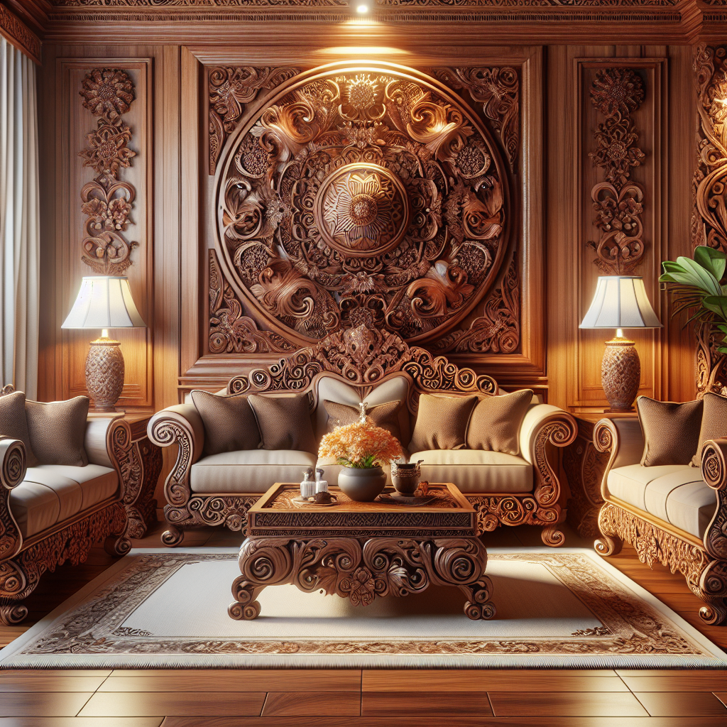 Set furniture Jepara dengan ukiran kayu jati asli