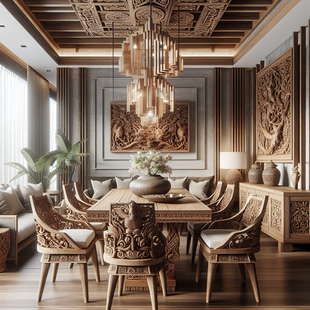 Set furniture Jepara kayu solid dengan ukiran khas Jepara