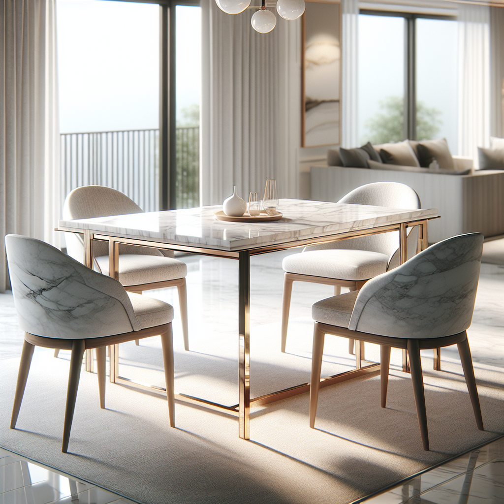 Set meja makan marmer dengan 4 kursi berdesain modern