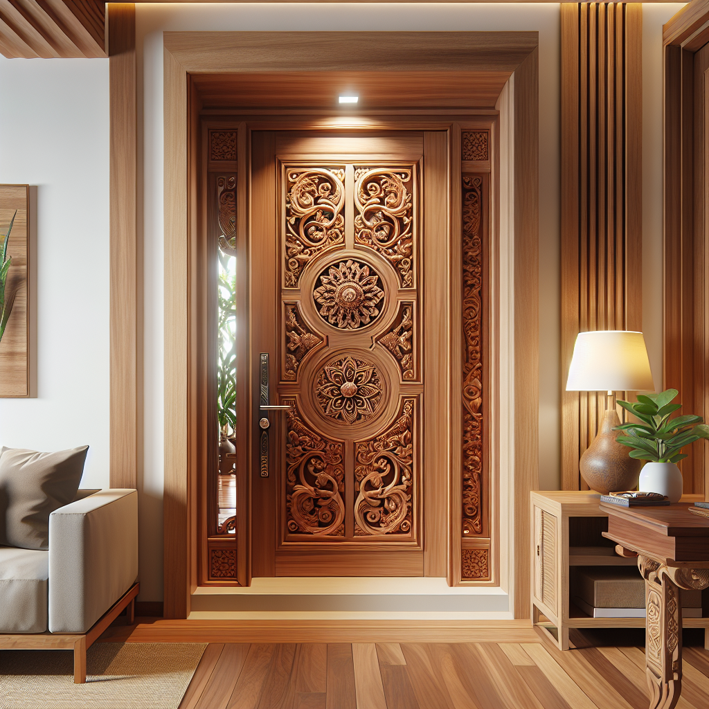 Pintu jati Jepara dengan ukiran tradisional dan finishing halus