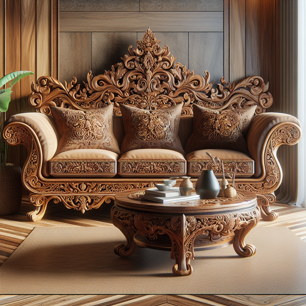 Sofa kayu jati Jepara dengan ukiran khas dan desain elegan