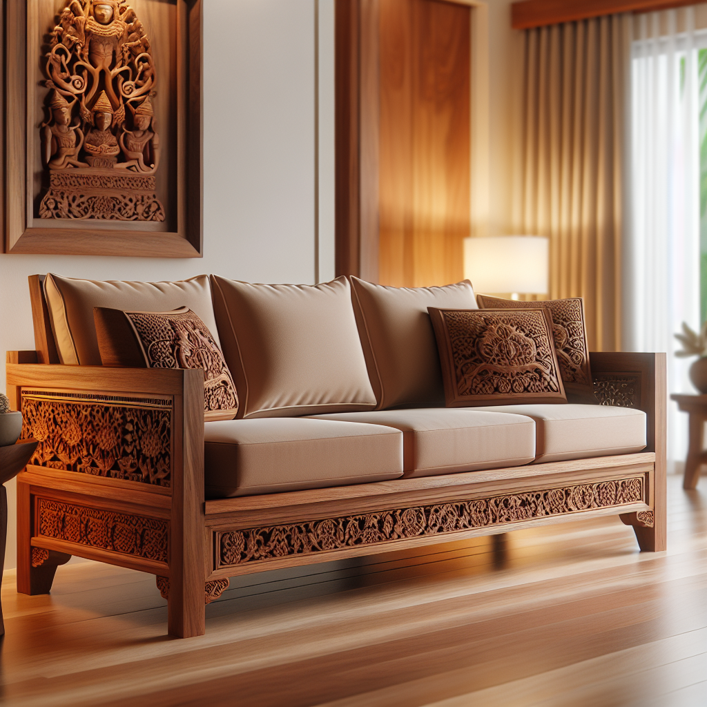 Harga Sofa Kayu Jati Jepara di Platinumliving Furniture Jepara: Kualitas dan Keindahan Terjamin 1 Sofa kayu jati dengan ukiran khas Jepara di ruang tamu modern