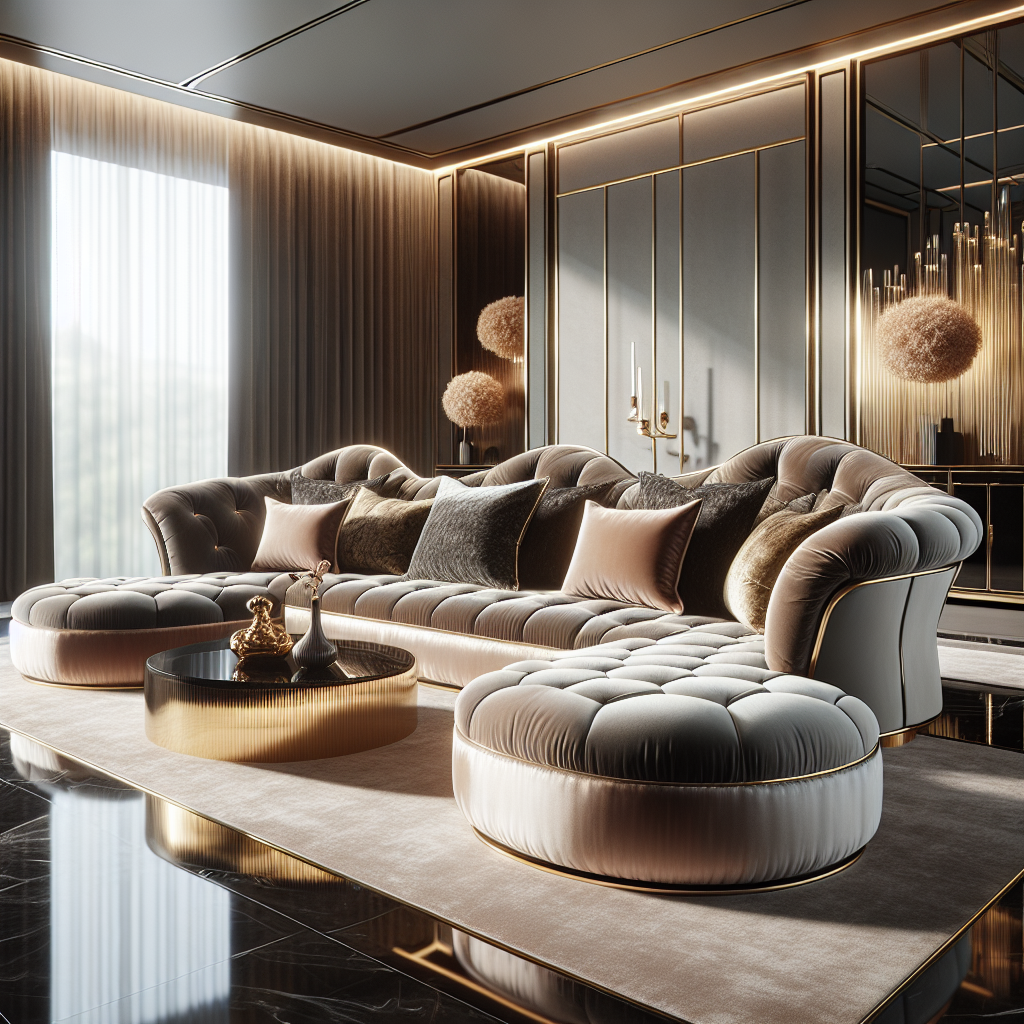 Sofa mewah Syahrini dengan bahan velvet dan kulit di ruang tamu kontemporer