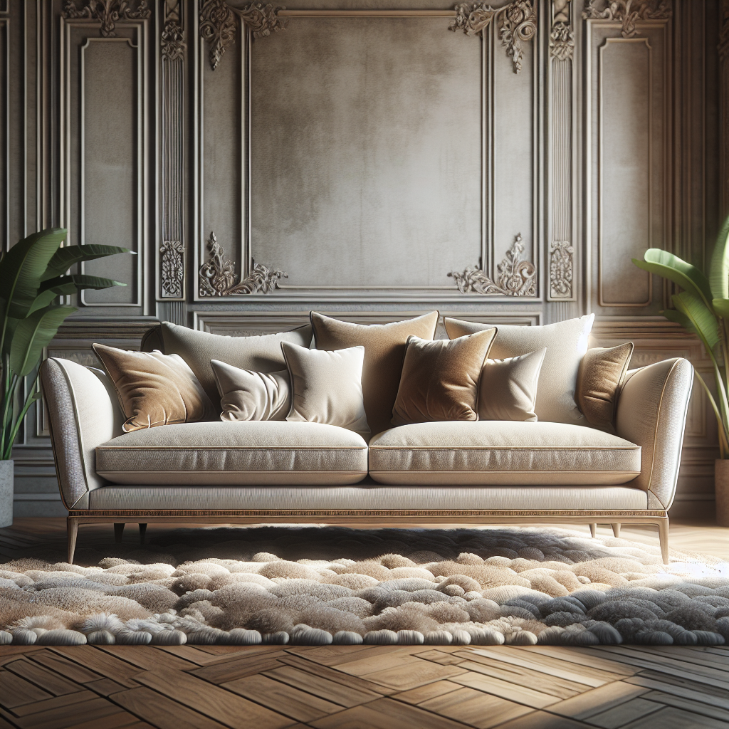 Foto sofa Syahrini elegan berwarna netral di ruang tamu minimalis