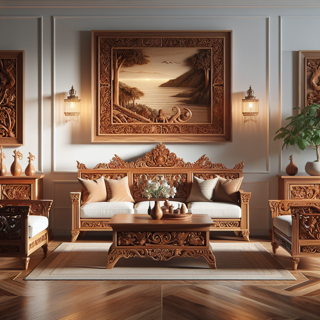 Furniture kayu jati, mahoni, dan sonokeling khas Jepara dengan ukiran indah