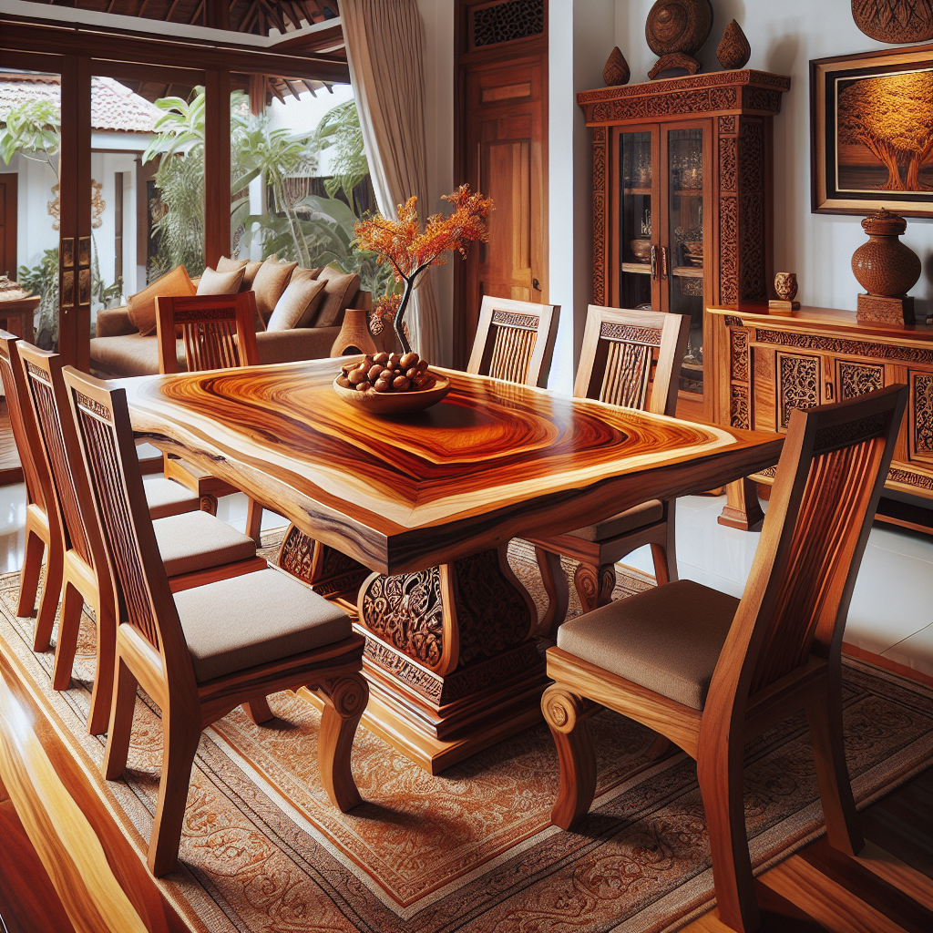 Meja makan set kayu jati asli Jepara dengan desain elegan