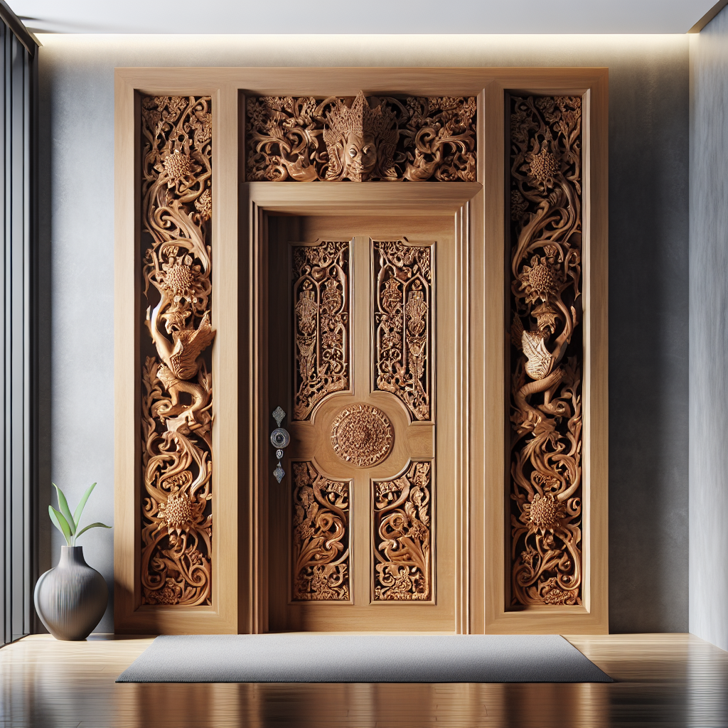 Pintu kayu jati Jepara dengan ukiran khas dan warna alami
