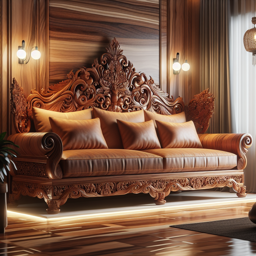 Sofa jati Jepara dengan ukiran tradisional yang indah