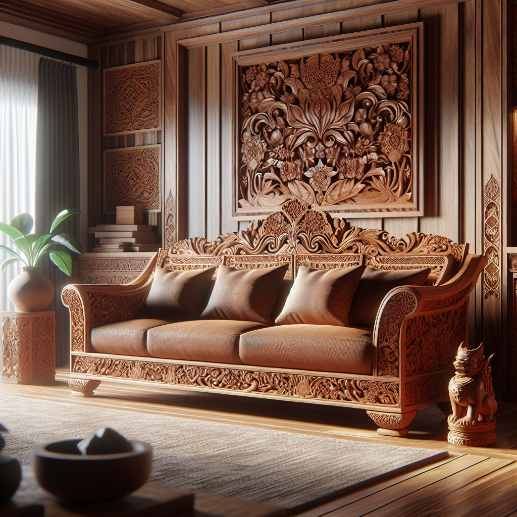 Sofa kayu jati Jepara dengan motif ukiran khas