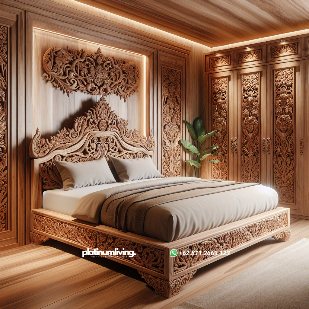 Keindahan dan Keunggulan Tempat Tidur Jati Jepara untuk Hunian Anda 1 Tempat tidur kayu jati Jepara dengan ukiran khas dan desain elegan