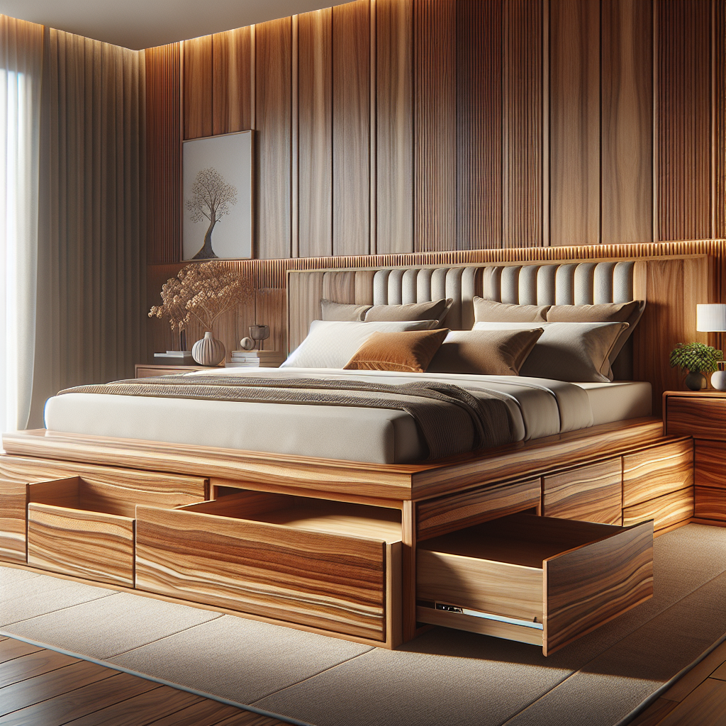 Keistimewaan Tempat Tidur Jati Model Laci Cipeundeuy yang Fungsional dan Elegan 1 Tempat tidur jati dengan laci penyimpanan terbuat dari kayu jati Cipeundeuy