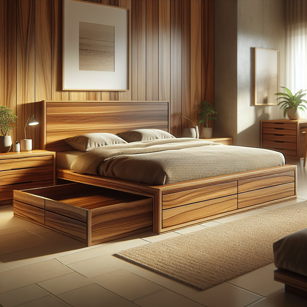 Tempat tidur kayu jati model laci Makasar dengan desain modern dan fungsional