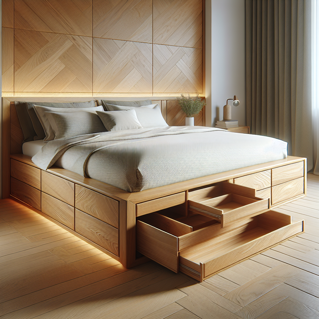 Tempat tidur jati model laci Tebet dengan desain modern dan laci penyimpanan