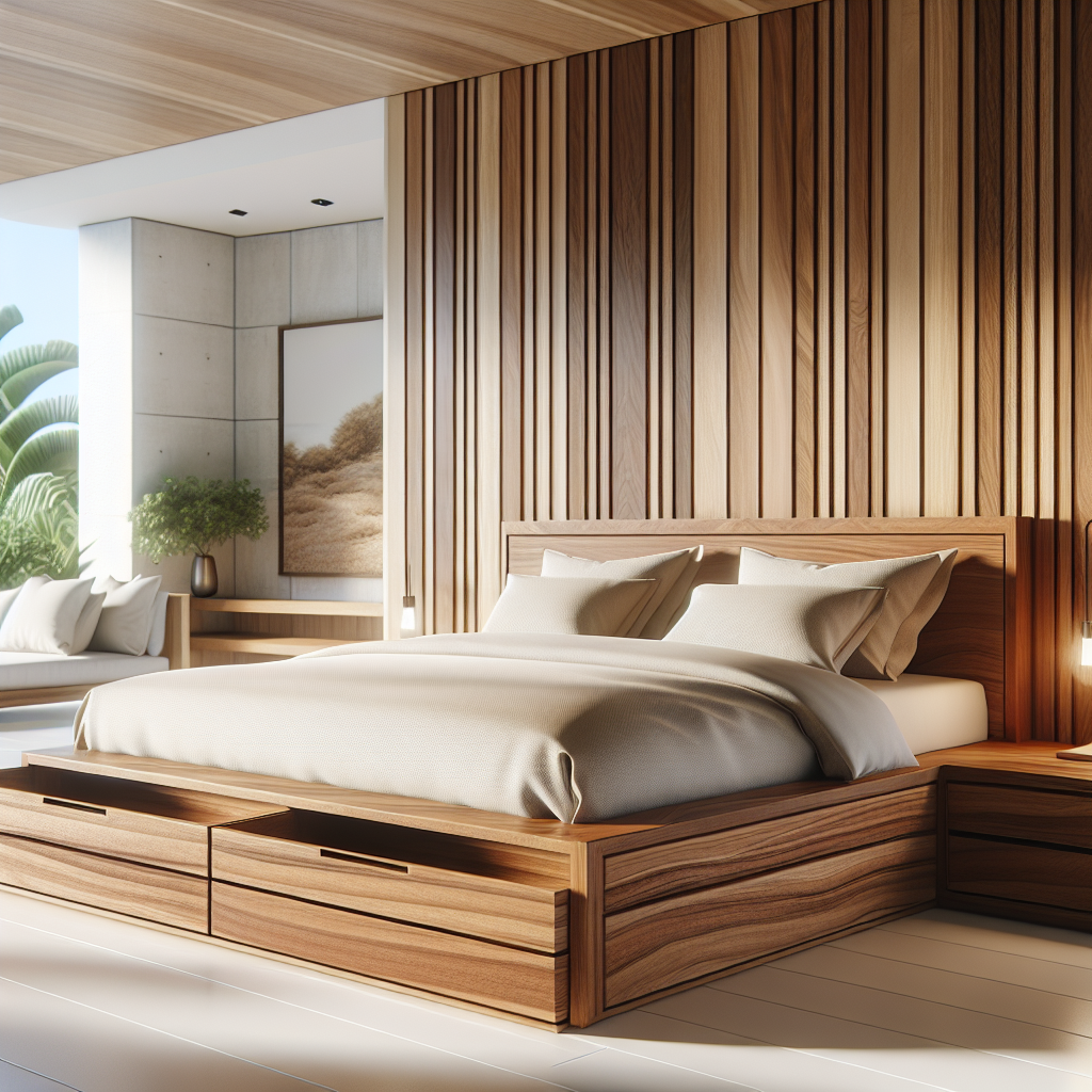 Keunggulan Tempat Tidur Jati Model Laci di Denpasar Barat untuk Hunian Modern 1 Tempat tidur jati model laci dengan desain modern dan material kayu jati alami
