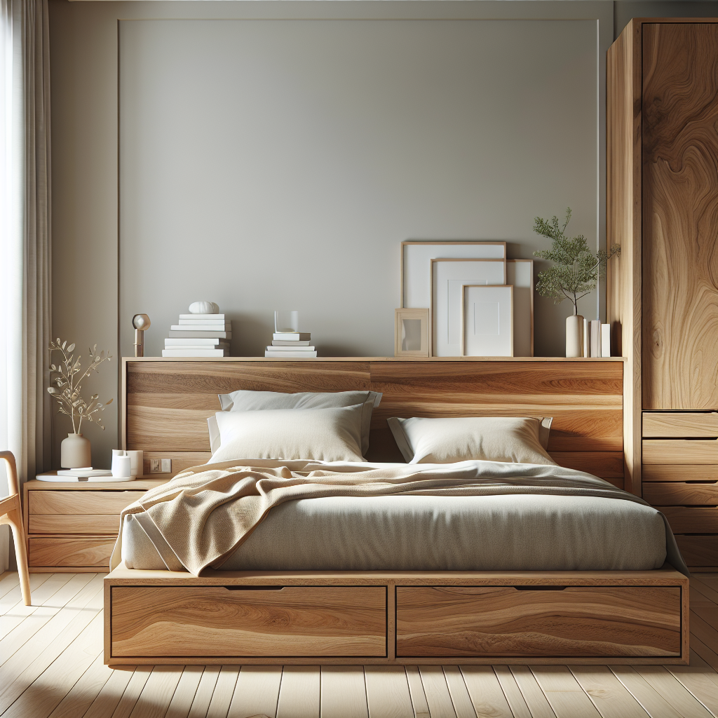 Keunggulan dan Desain Tempat Tidur Jati Model Laci Cihampelas untuk Hunian Modern 1 Tempat tidur dari kayu jati dengan laci built-in di kamar tidur minimalis