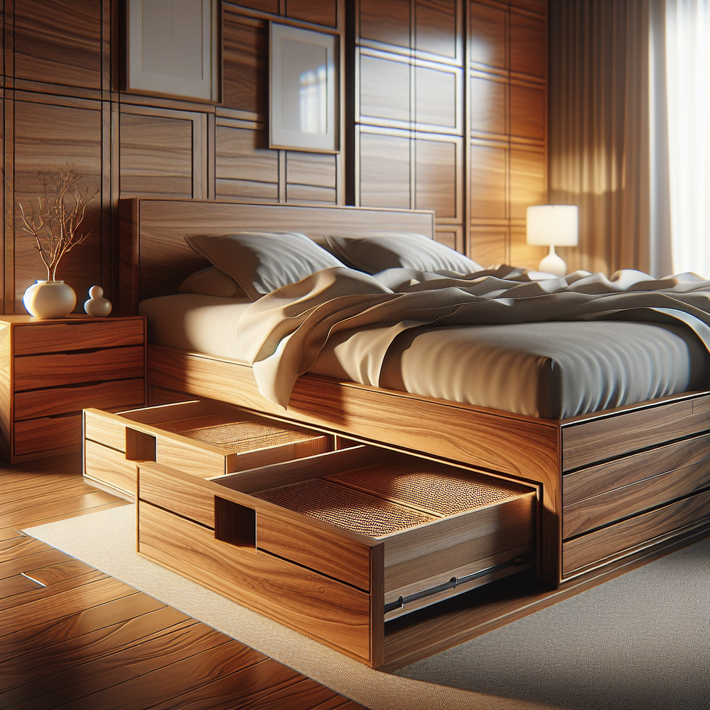 Keunggulan dan Desain Tempat Tidur Jati Model Laci Penjaringan yang Fungsional 1 Tempat tidur jati dengan laci penjaringan di kamar tidur modern