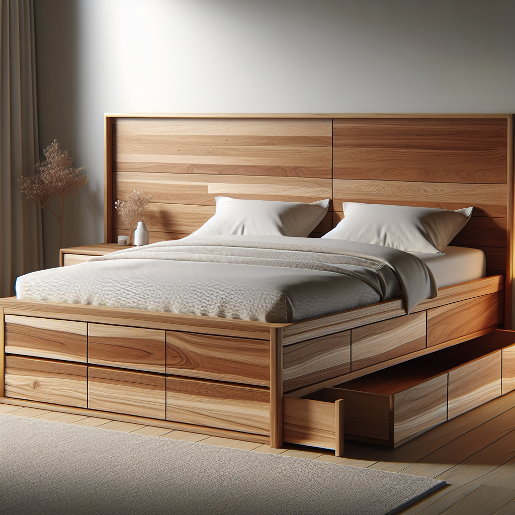 Tempat tidur kayu jati dengan laci penyimpanan di bawah ranjang