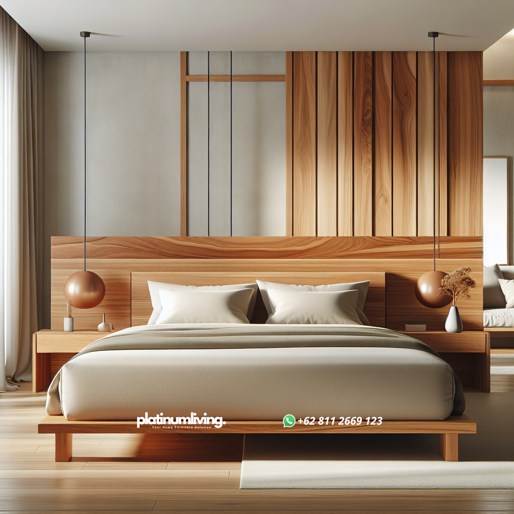 Keunggulan dan Tips Memilih Tempat Tidur Minimalis Bahan Jati untuk Hunian Modern 1 Tempat tidur minimalis dari kayu jati dengan desain simpel dan elegan di kamar tidur modern