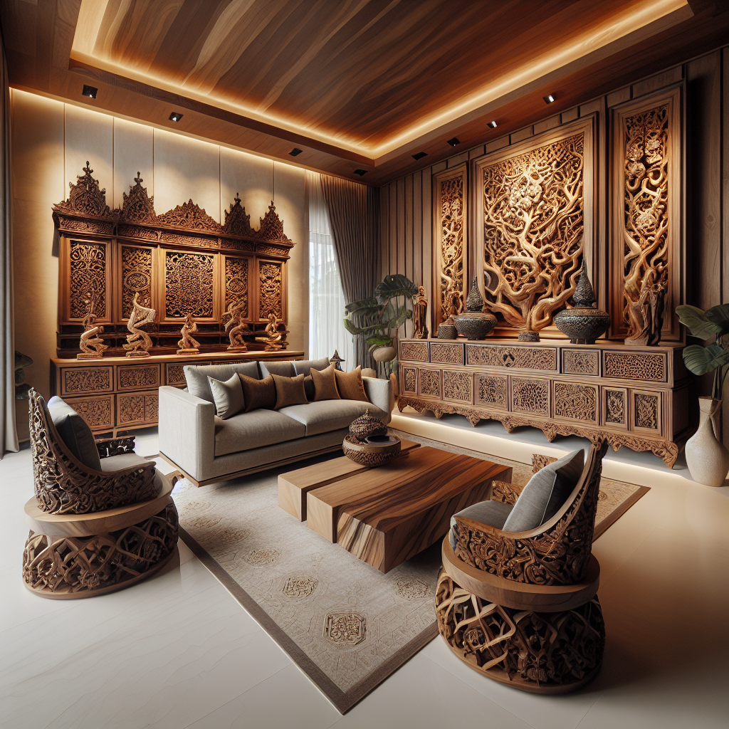 Set furniture kayu Jepara dengan ukiran klasik dari Platinumliving