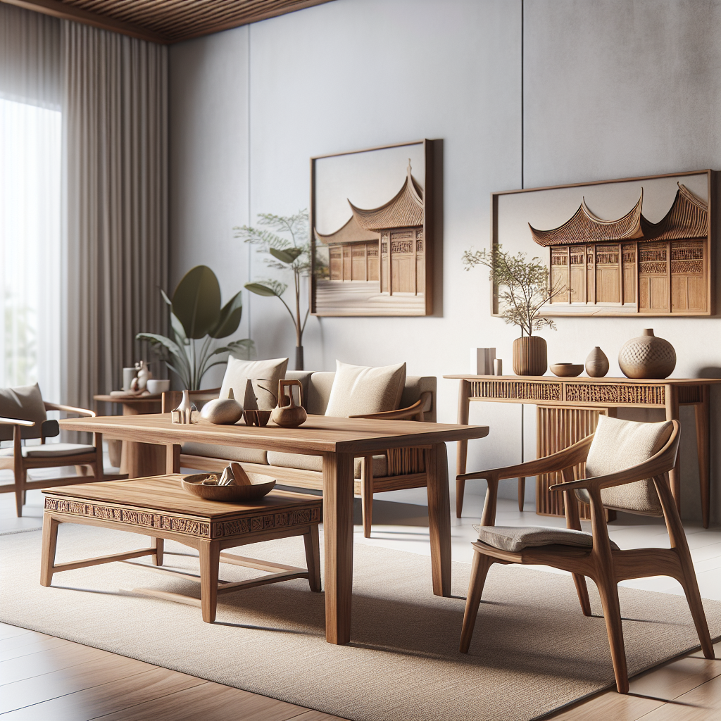 Set mebel minimalis Jepara dari kayu jati dengan ukiran tradisional dan desain modern