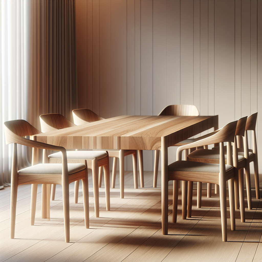 Meja makan minimalis kayu jati dengan 6 kursi di ruang makan modern
