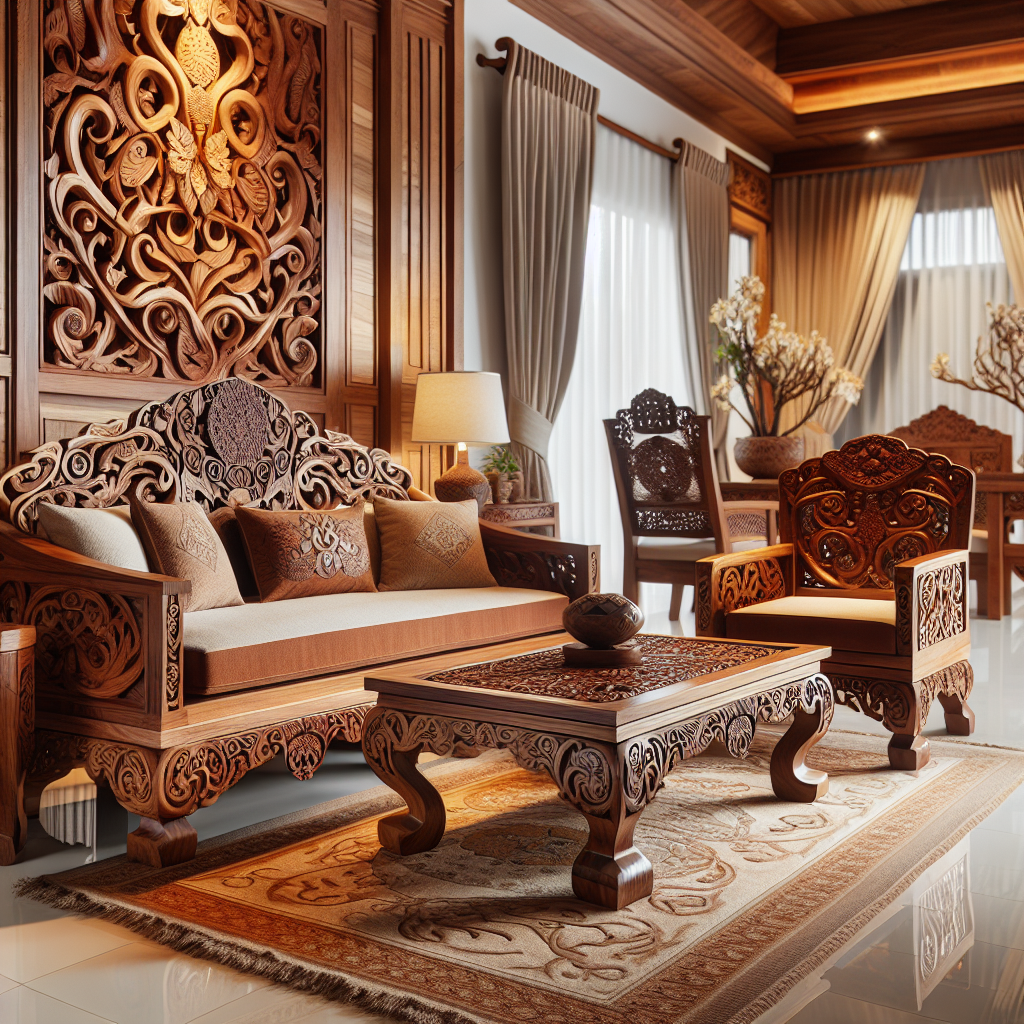 Furnitur Jepara dari kayu jati dengan ukiran tradisional khas Jepara