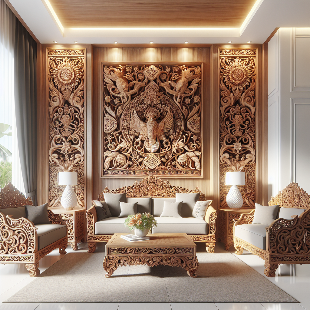 Furnitur Jepara Ukiran Kayu Klasik di Ruang Tamu Modern