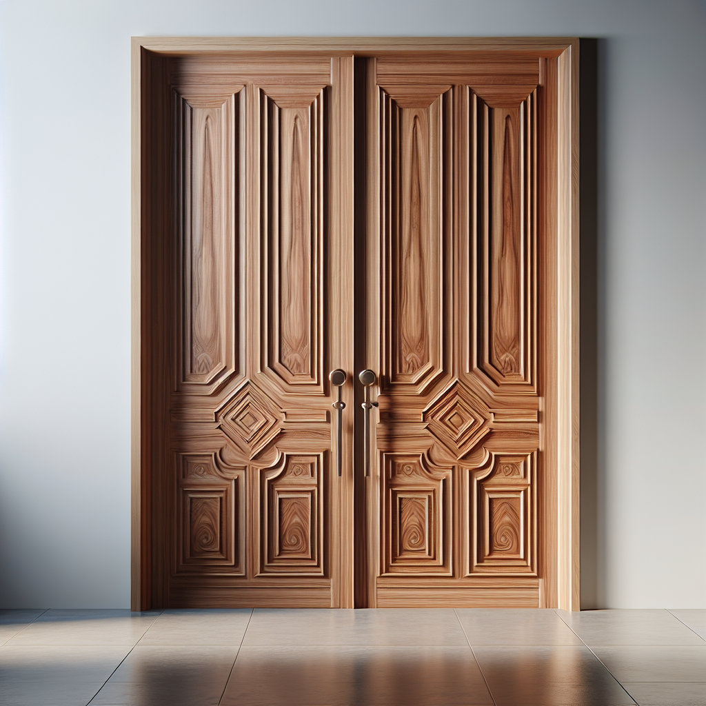 Pintu jati 2 pintu dengan ukiran halus dan finishing kayu alami