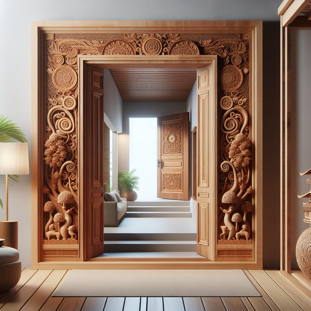 Pintu kayu jati terbaru dengan desain modern dan ukiran khas Jepara