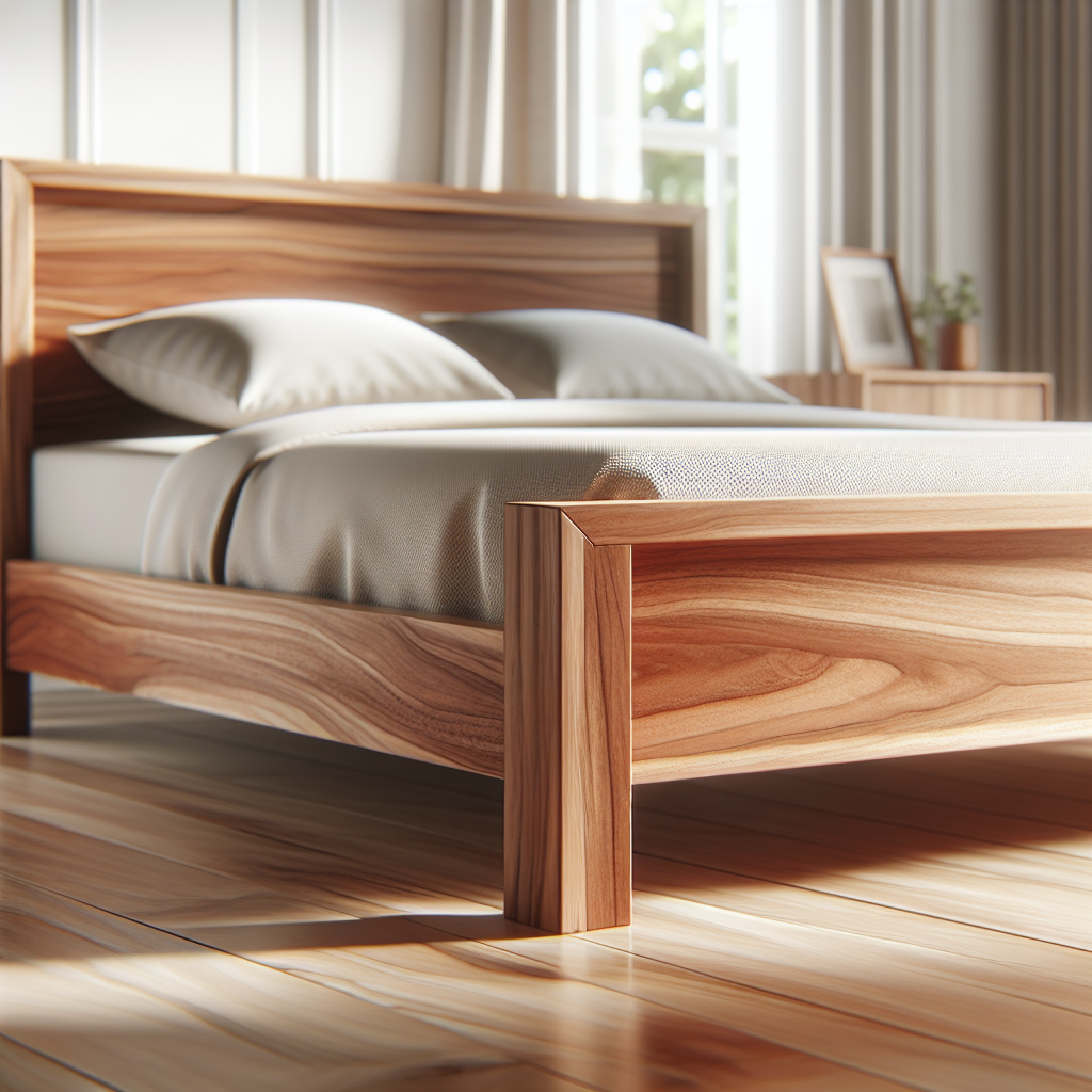 Dipan kayu jati dengan finishing natural di kamar tidur modern