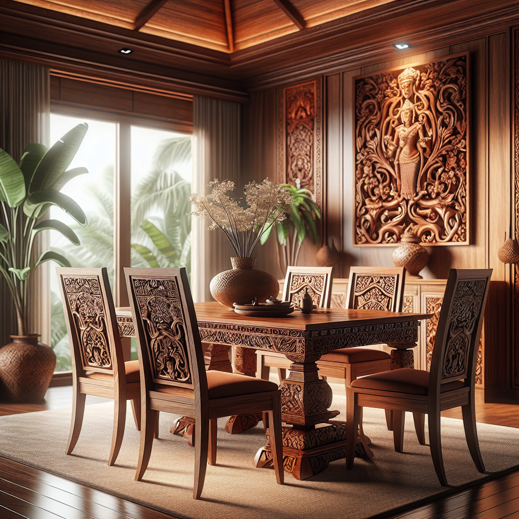 Panduan Lengkap Harga Furniture Jati Jepara Asli dan Tips Membelinya 1 Set meja makan dan kursi dari kayu jati asli Jepara dengan ukiran halus
