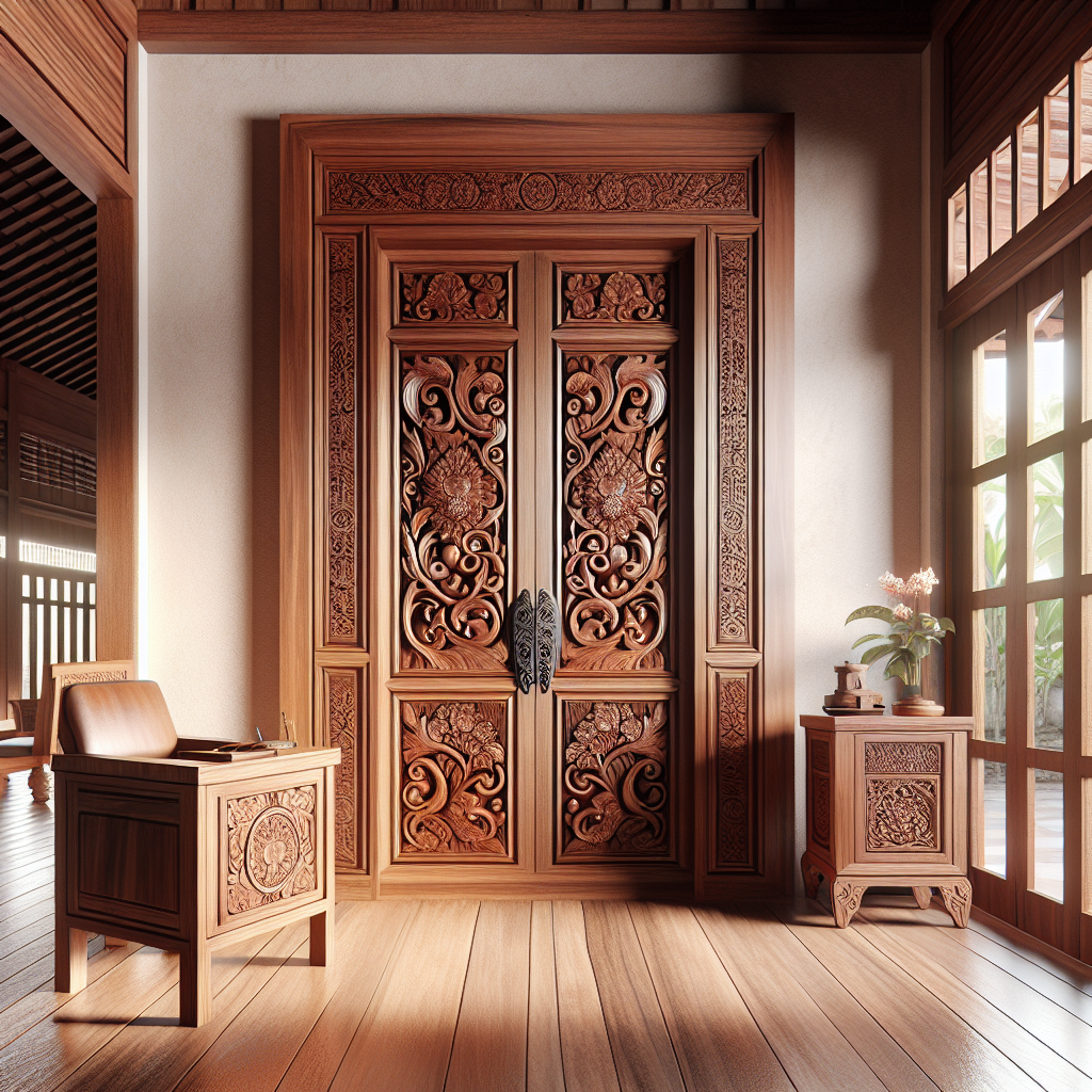 Pintu kayu jati Jepara dengan ukiran halus