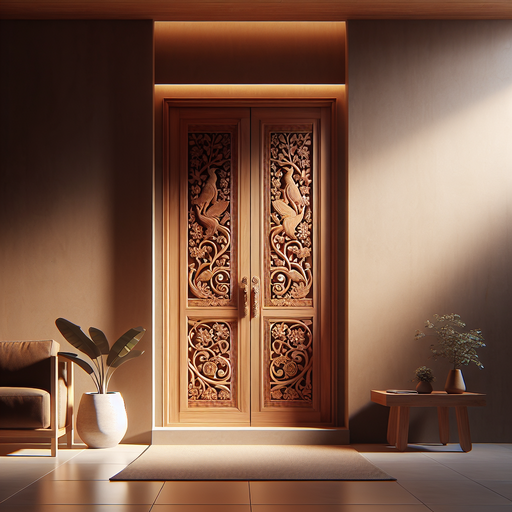 Pintu Jepara Minimalis dari Kayu Jati dengan Ukiran Sederhana