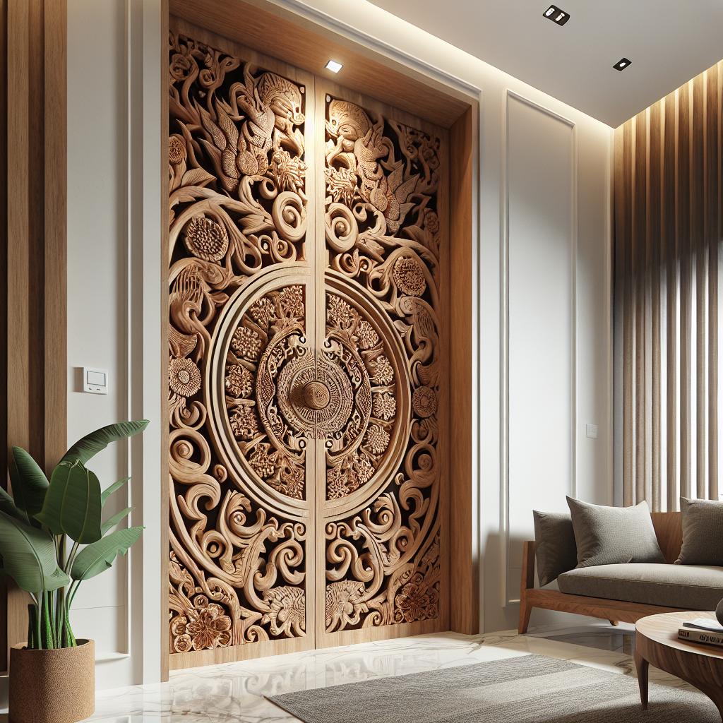 Pintu ukir Jepara dengan desain tradisional dan modern dari kayu jati solid