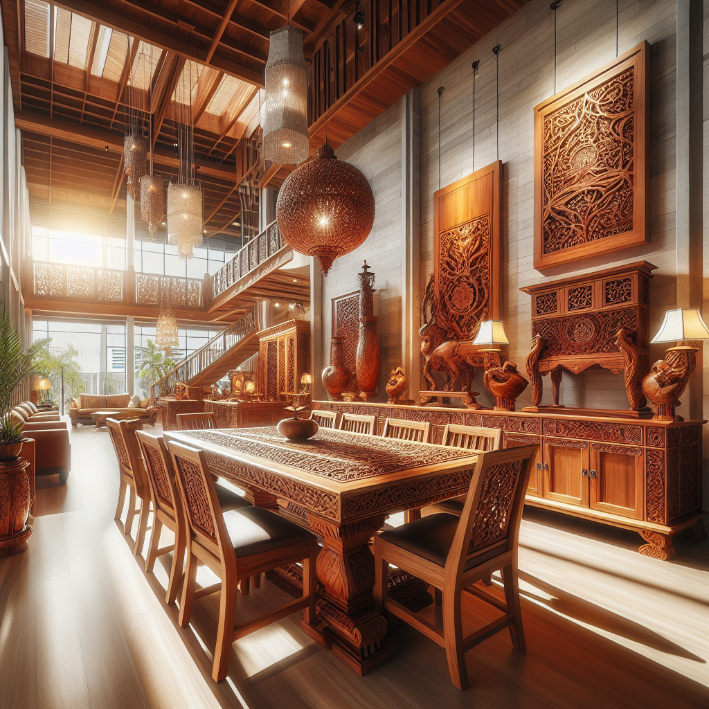 Showroom furniture kayu jati mewah di Jepara