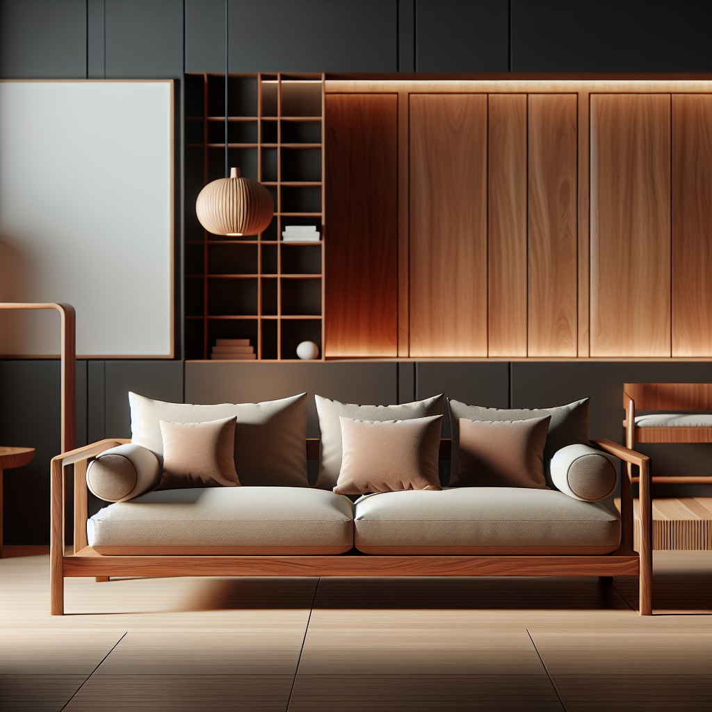 Sofa jati minimalis dengan desain modern dan estetis di ruang tamu