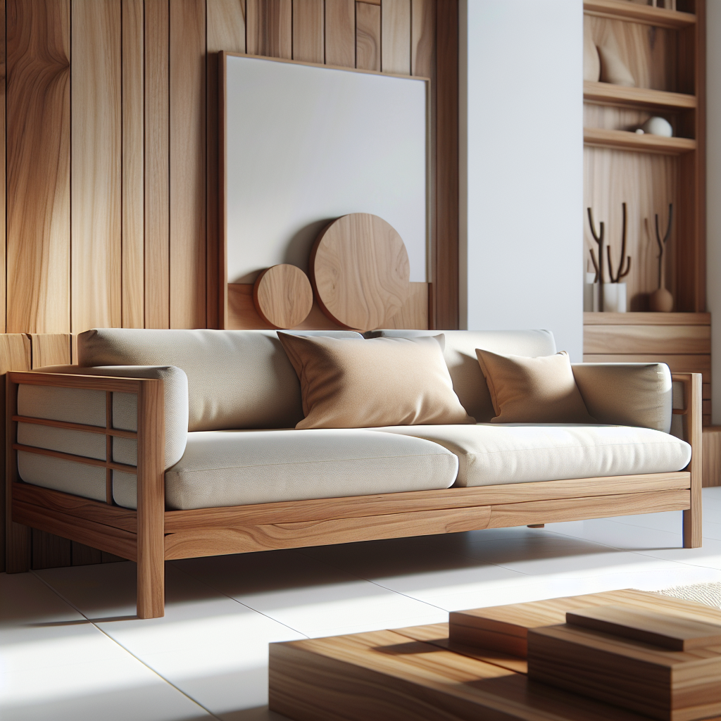 Sofa kayu jati minimalis bergaya modern di ruang tamu