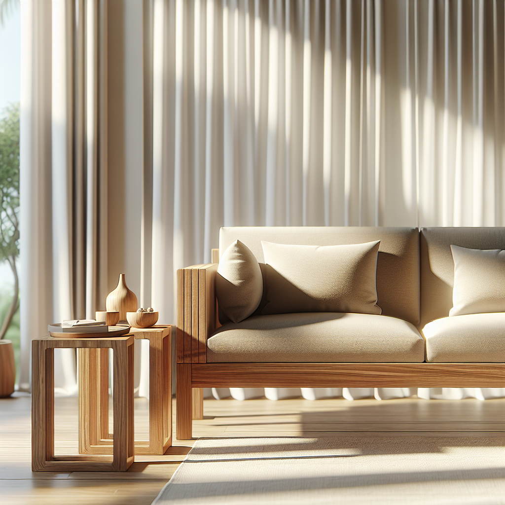 Sofa kayu jati minimalis modern dan elegan dengan bantalan nyaman di ruang tamu