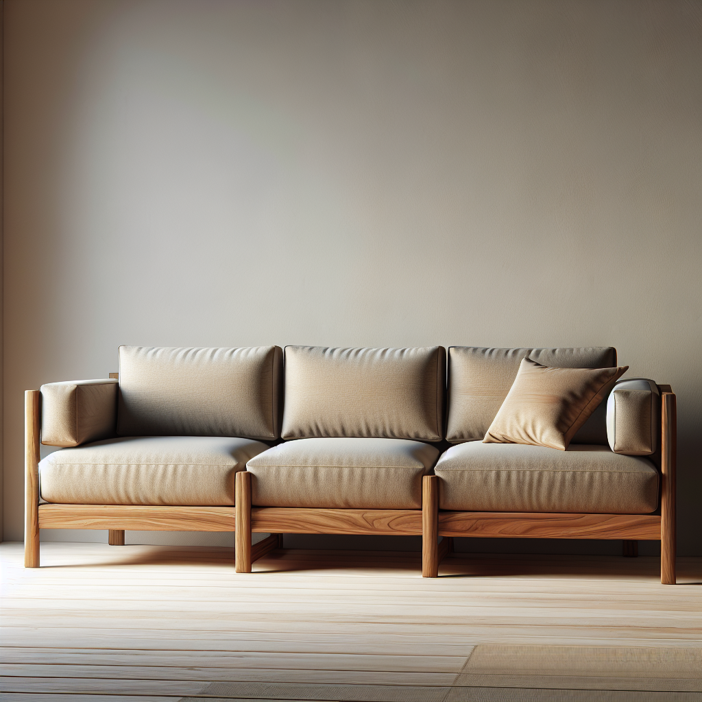Sofa kayu jati minimalis dengan desain modern di ruang tamu