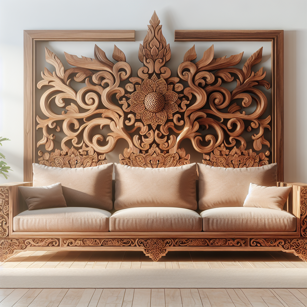 Sofa kayu jati dengan ukiran Jepara dan desain modern