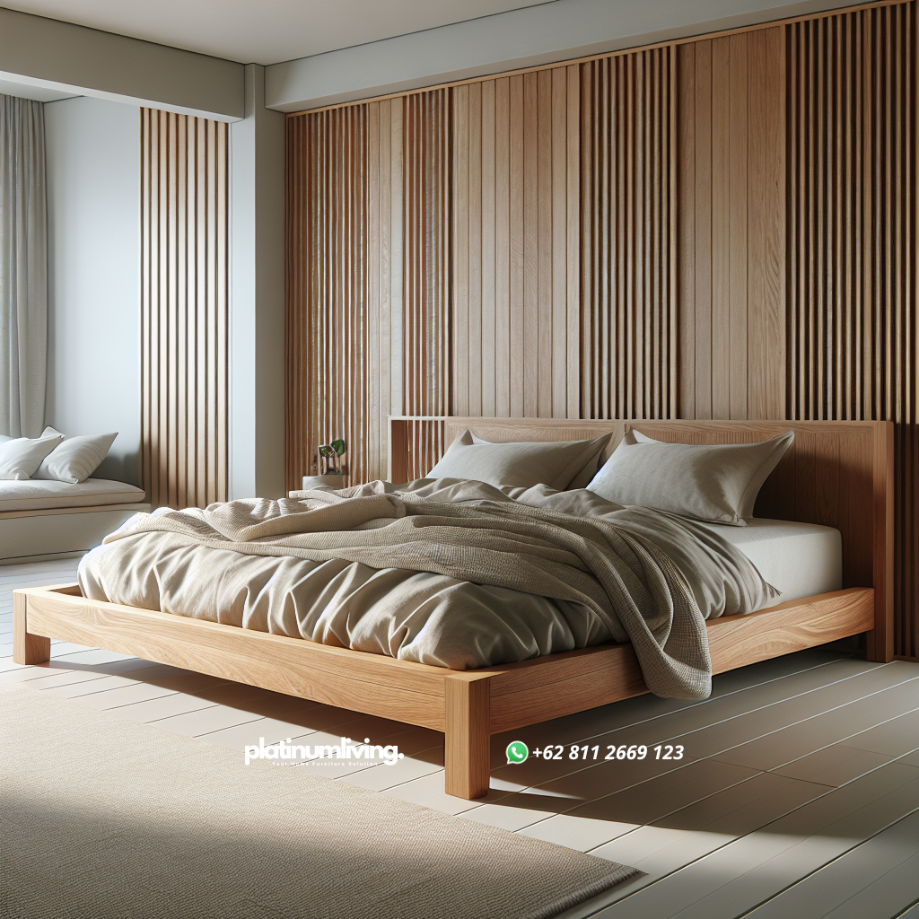 Tempat tidur kayu jati minimalis dengan desain kekinian di kamar tidur modern