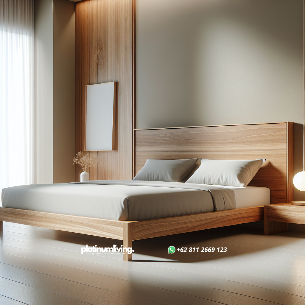 Tempat Tidur Jati Minimalis Ukuran Queen: Pilihan Elegan untuk Kamar Modern 1 Tempat tidur jati minimalis ukuran queen dengan desain modern dan elegan