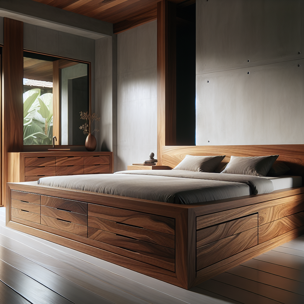 Tempat tidur kayu jati dengan laci penyimpanan model Bojongsoang